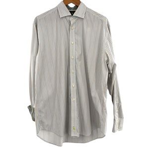 TAILORBRYD 100% Cotton Striped Button Down Long Sleeve Shirt Flip Cuff In Large